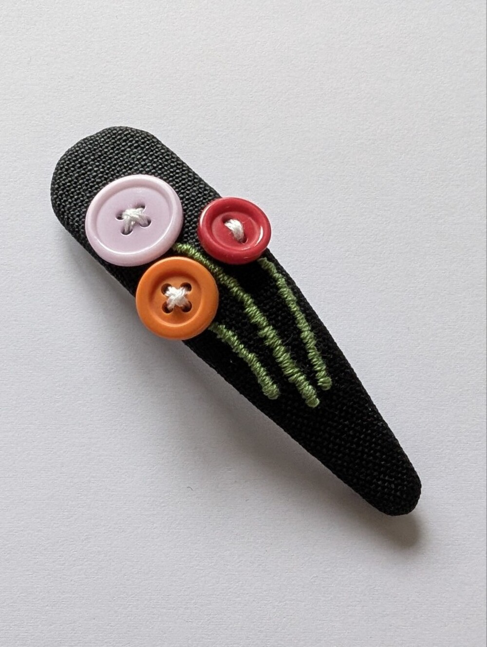 New Black Button Bouquet Hand Embroidered Linen Cotton Large Handmade Hair Clip